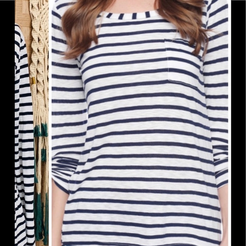 Splendid Supima Cotton Blend Nautical Stripe Round Neck 3/4 Sleeve Top